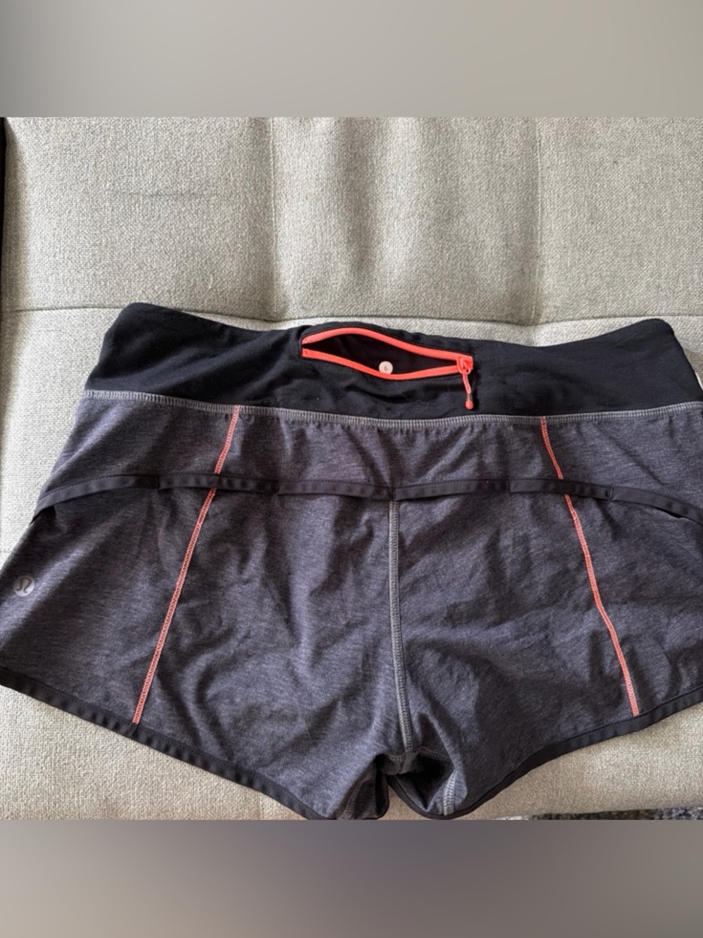 Lululemon Speed Up Shorts Heather Gray Neon Orange Running Lined Women’s Size 6